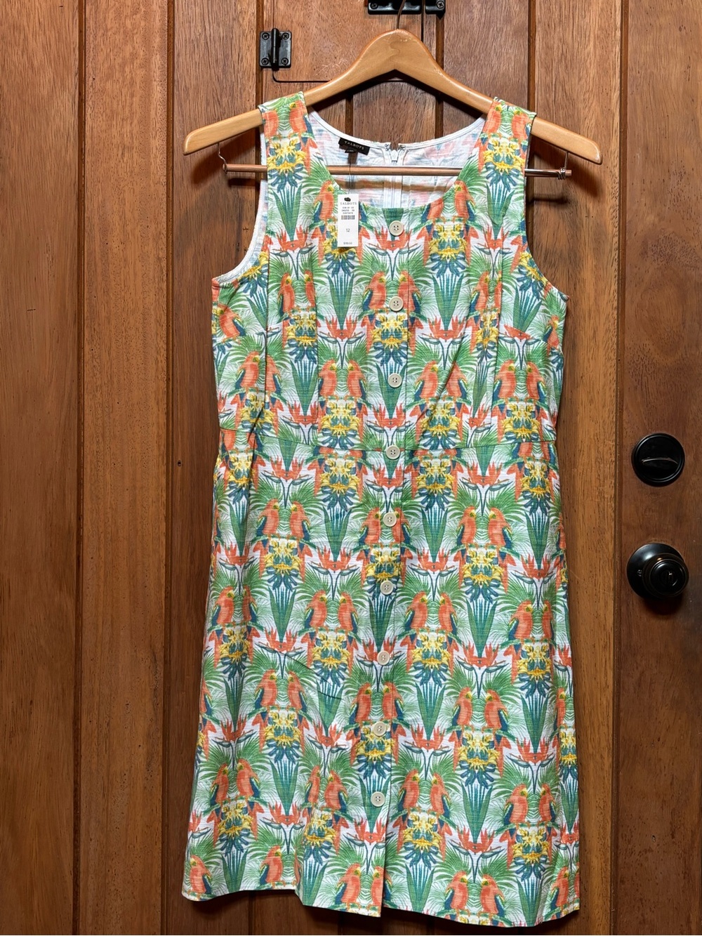Talbots Parrots Tropical Print Cotton Tank Dress in Green & Orange